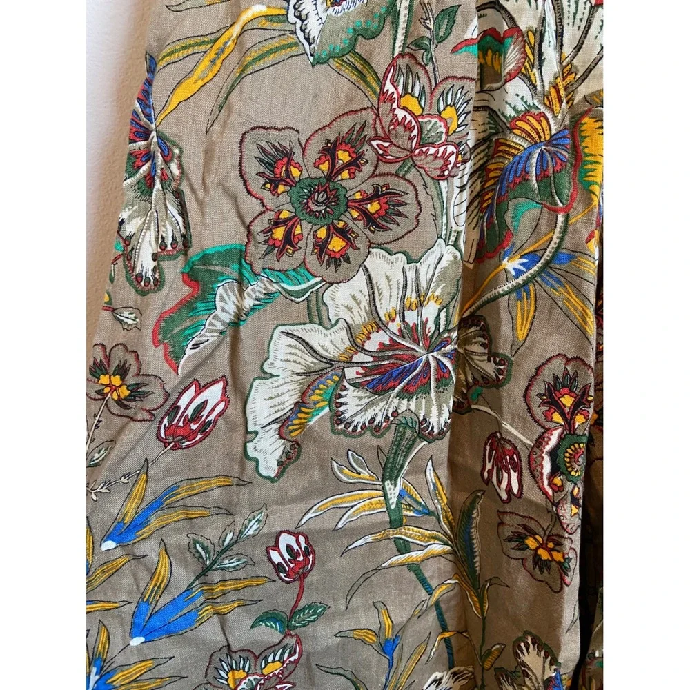 Banana Republic Petite 6 Linen Wide Leg Floral Pants Brown Meridian High Rise